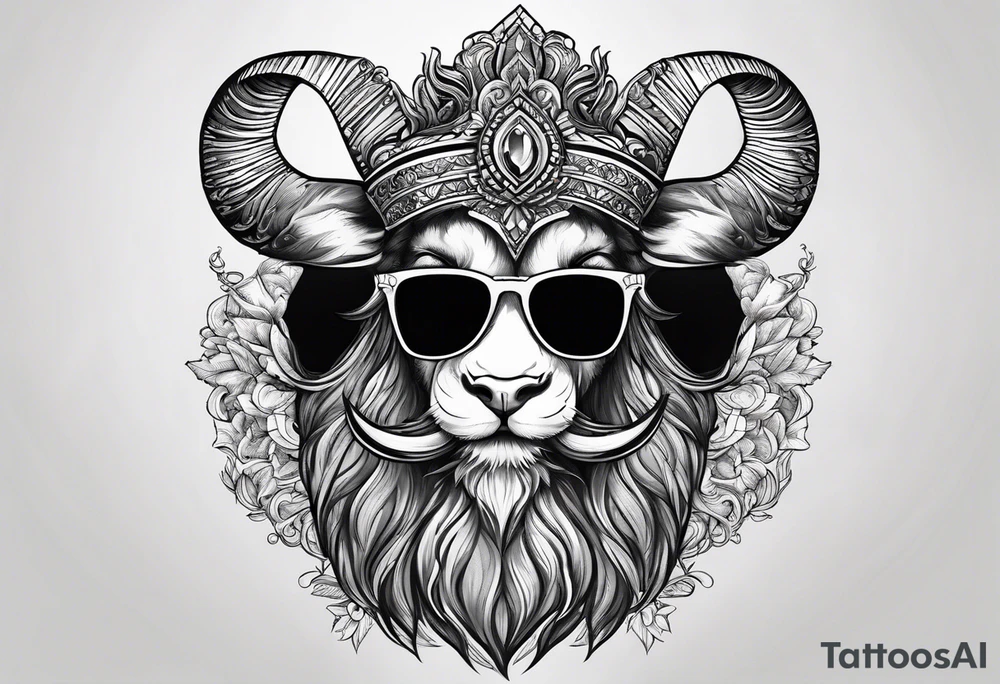 capricorn with beard and sunglasses tattoo idea
