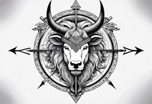 Half Taurus Half Gemini, split down the middle by an arrow tattoo idea