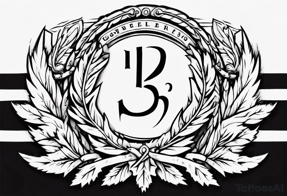 number 13 centered in a laurel leaf wreath and a sword going through the center of the wreath. angel tattoo idea