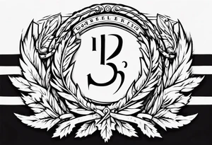number 13 centered in a laurel leaf wreath and a sword going through the center of the wreath.  angel tattoo idea