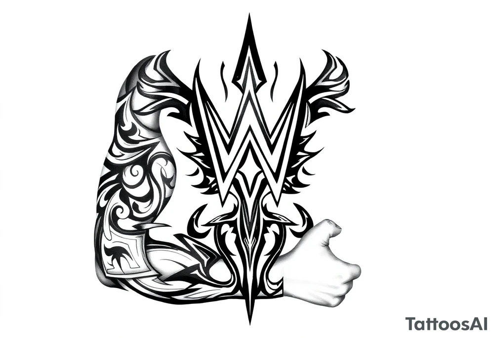 WWE The Fiend top center piece of sleeve with tribal design surrounding covering up old tattoo tattoo idea