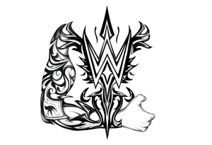 WWE The Fiend top center piece of sleeve with tribal design surrounding covering up old tattoo tattoo idea