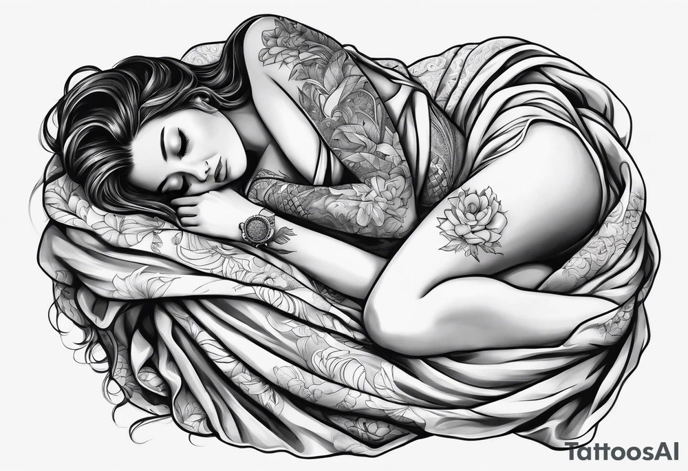full body girl sleeping in blanket tattoo idea