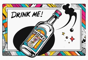 A bottle with a sign that says "drink me" tattoo idea