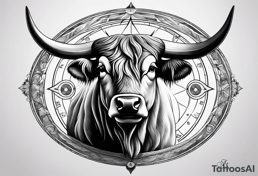 TAURUS BULL COMPASS white background tattoo idea
