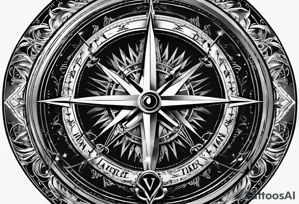 guy faux compass. Slashed lettering long fencing swords for arrows tattoo idea