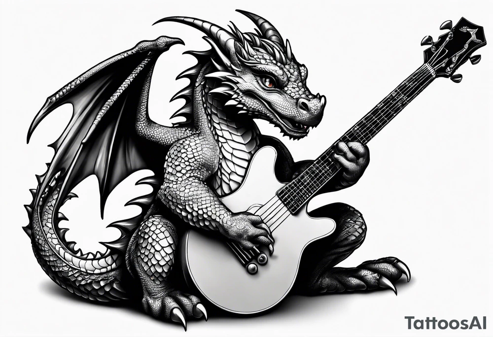 baby dragon with guitar tattoo idea