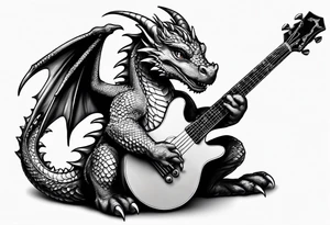 baby dragon with guitar tattoo idea
