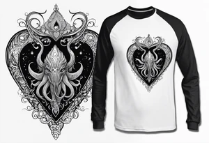 Long sleeve. Lovecraftian creature, protecting a heart. tattoo idea