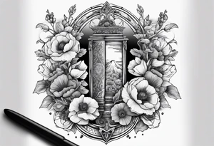 A book with a dagger surrounded by poppies tattoo idea