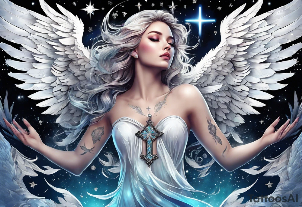 Constellation, Angel wing , animal  snow , cross tattoo idea