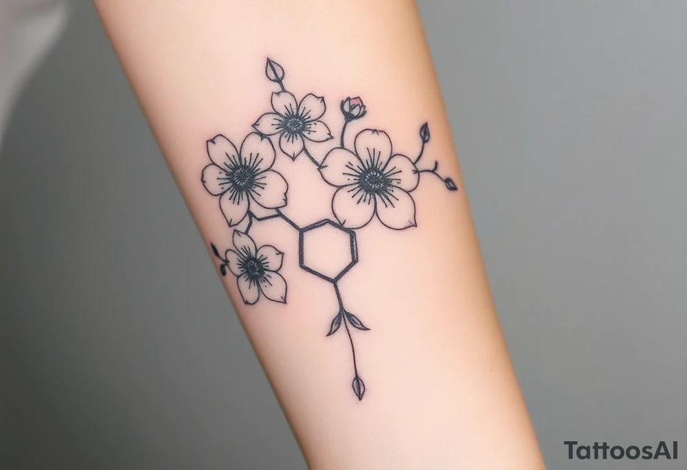 Bipolar chemical compound with flowers and fade from color to black and white tattoo idea