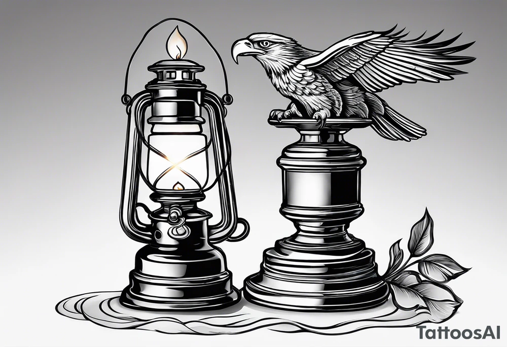 Oil lamp with an eagle next to it tattoo idea