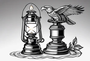 Oil lamp with an eagle next to it tattoo idea