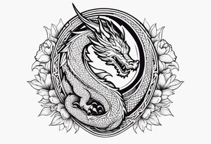 Dragon en Arabic avec un cerisier en fleur tattoo idea