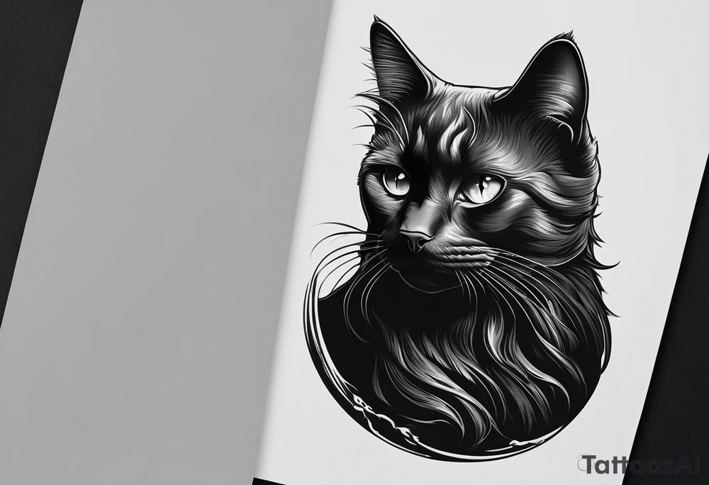 Photo realistic black cat head only facing forward add crescent moon to the left of the cat tattoo idea