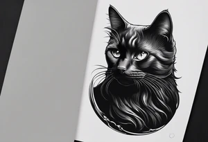 Photo realistic black cat head only facing forward add crescent moon to the left of the cat tattoo idea