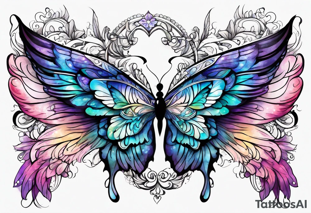 Butterfly and half angel wings with words your wings were ready but my heart was not tattoo idea
