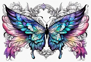 Butterfly and half angel wings with words your wings were ready but my heart was not tattoo idea