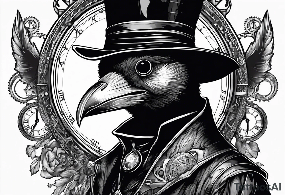steampunk plague doctor with raven tattoo idea