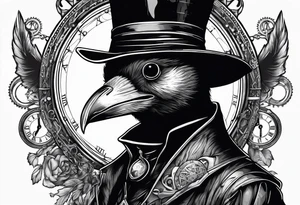 steampunk plague doctor with raven tattoo idea