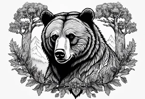Grizzly bear and oak tree tattoo idea