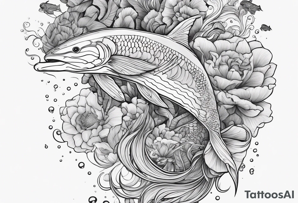 Ocean creatures feminine cascading upwards tattoo idea