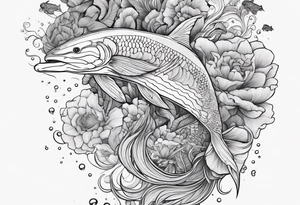 Ocean creatures feminine cascading upwards tattoo idea