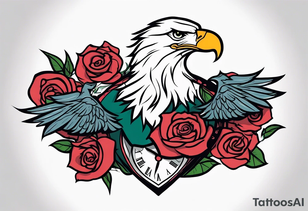 eagle, rose, clock , love tattoo idea
