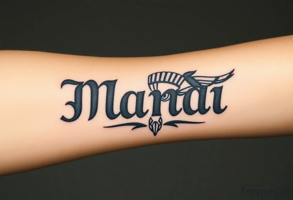 Name Mandi with blue eyes and Egypt tattoo idea