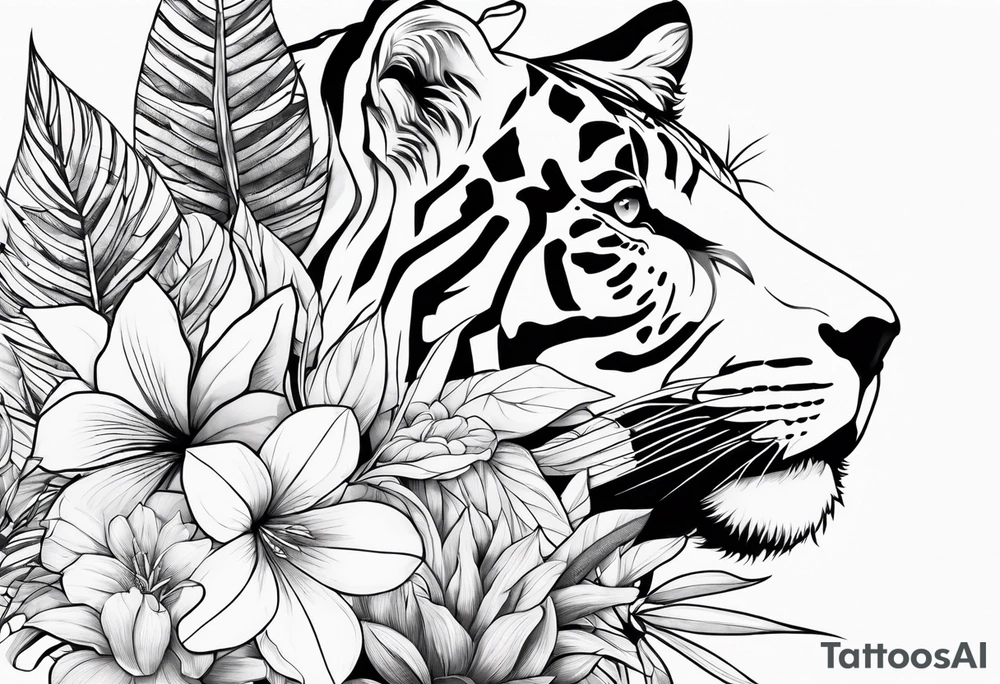 Jungle flowers animals tattoo idea