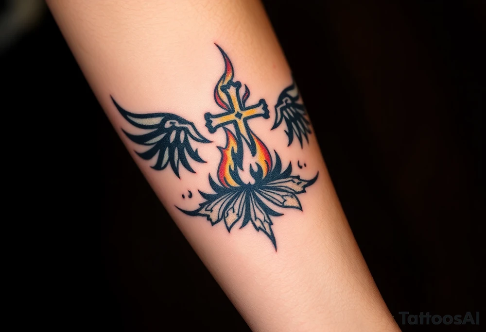 Campfire with cross include the great outdoors and night sky make sure cross doesn't look like it is on fire tattoo idea