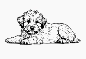 One line drawing of maltipoo laying down in a circle tattoo idea