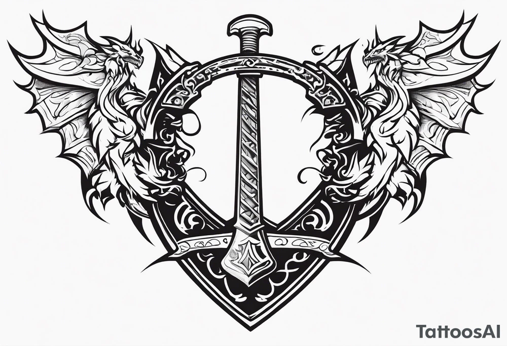 Valhalla sword shield dragon axe tattoo idea