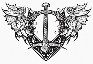 Valhalla sword shield dragon axe tattoo idea
