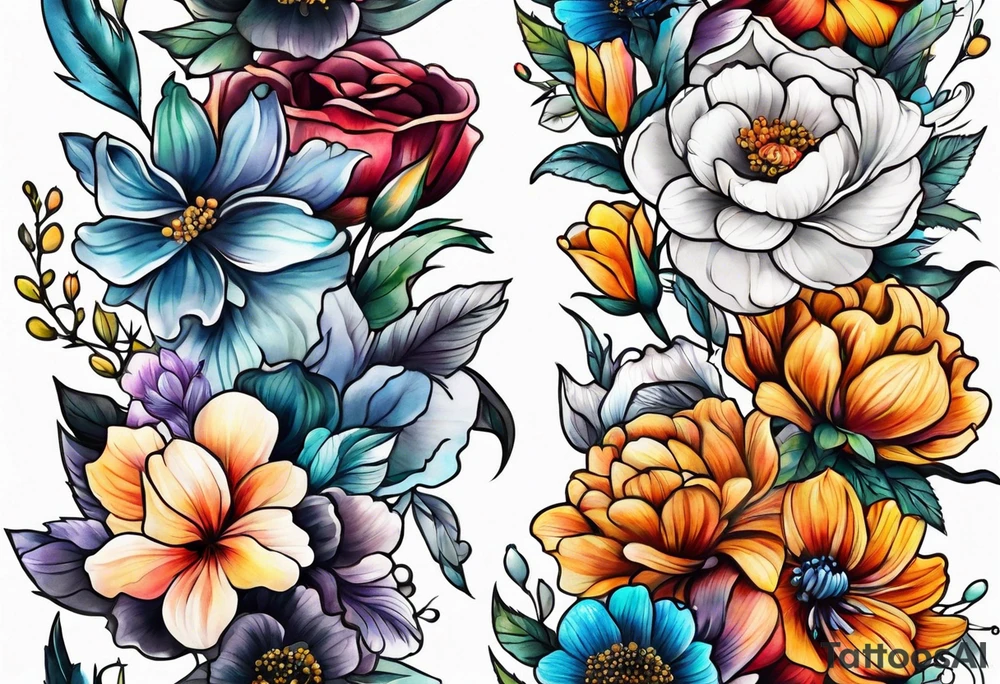 Mix of flowers tattoo idea