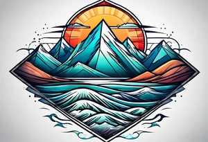 Mountains and ocean waves diamond shape tattoo idea