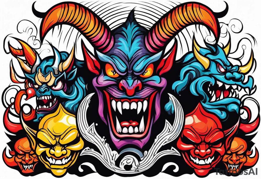 Demons in hell devil in background tattoo idea