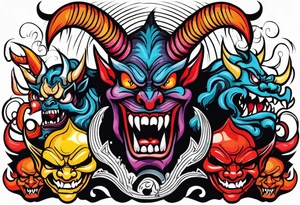 Demons in hell devil in background tattoo idea