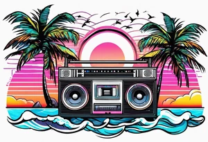 1980'S BOOM BOX MIAMI VICE STYLE, BEACH , PALM TREES, MUSIC NOTES tattoo idea