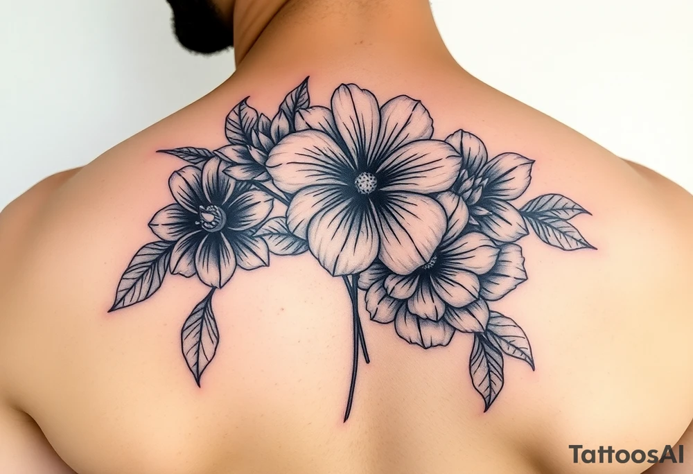 Color Flower tattoo with violets and chrysanthemum tattoo idea