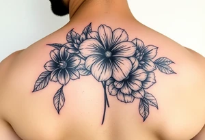 Color Flower tattoo with violets and chrysanthemum tattoo idea