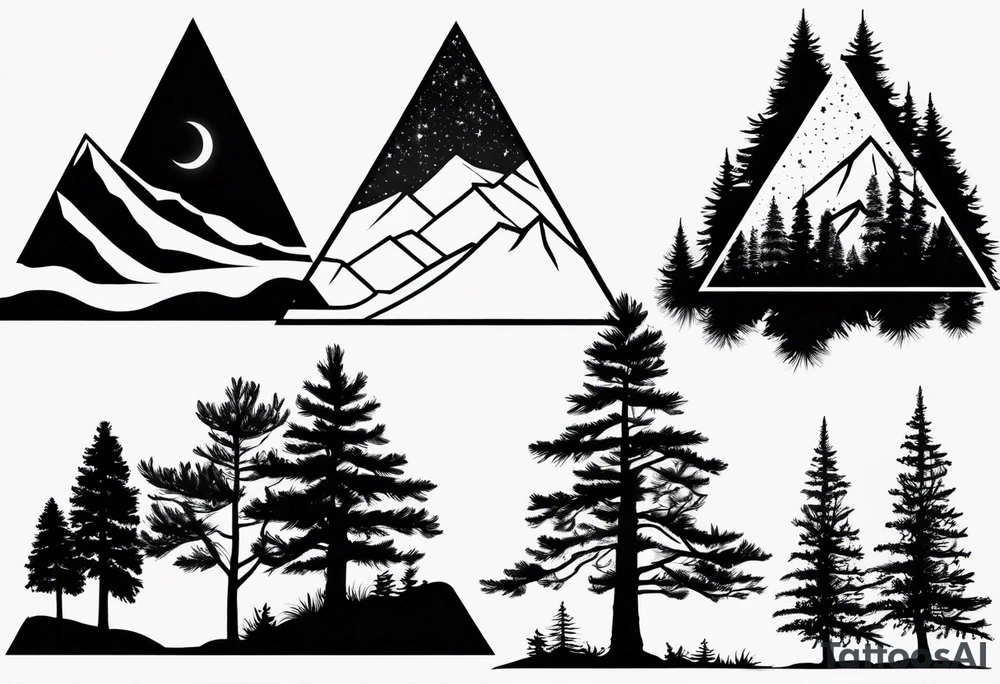 Triangle shaped 
Small
Solo mountain
Pine tree
Silhouette tattoo idea