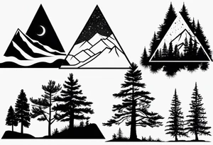 Triangle shaped 
Small
Solo mountain
Pine tree
Silhouette tattoo idea
