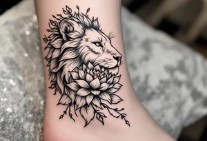 Lioness and lotus flower tattoo idea