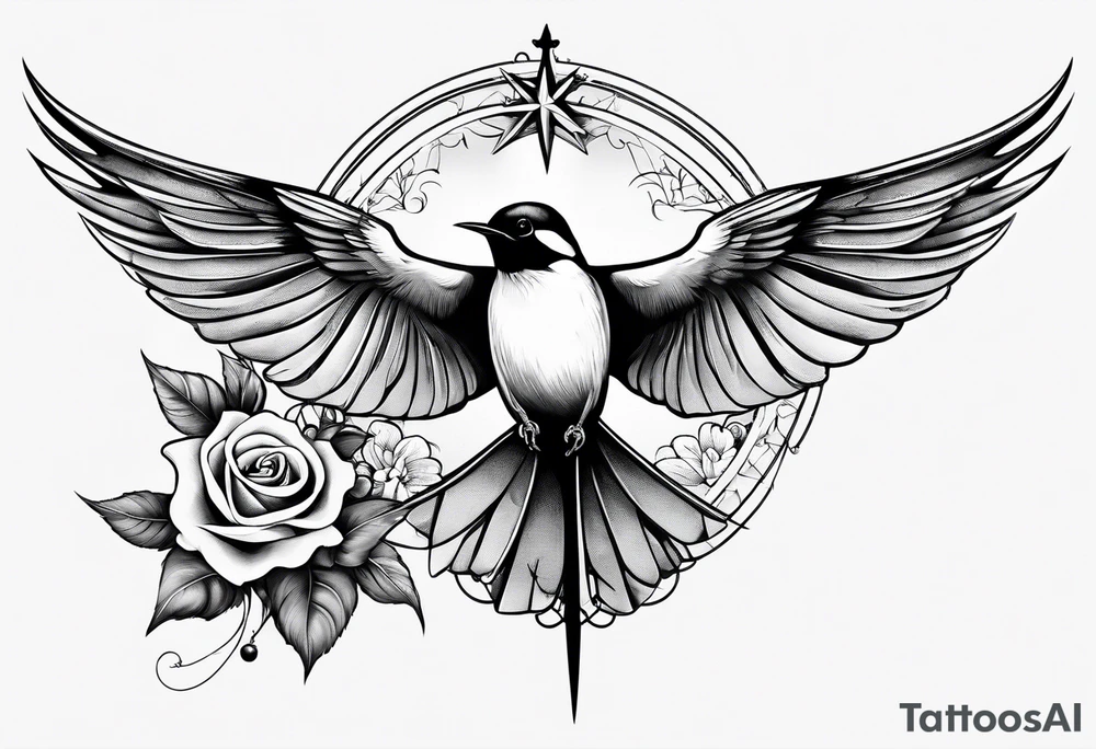 Swallow with rosary on its legs tattoo idea