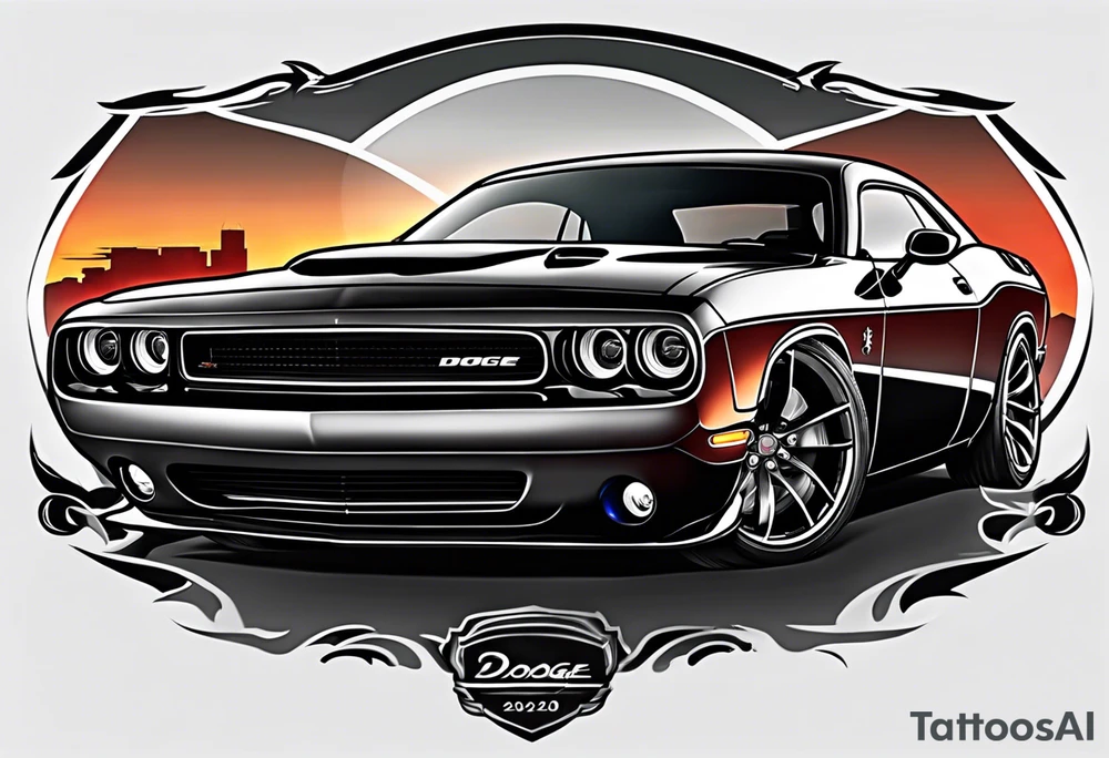 2020 Black Dodge challenger tattoo idea