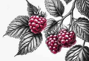 a single long raspberry branch that is growing downwards and skinny in width tattoo idea