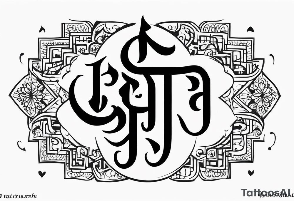 Tattoo ਨਿਰਭਉ ਨਿਰਵੈਰ written in Gurmukhi written text. Add fire and heart to symbolize strength and love tattoo idea