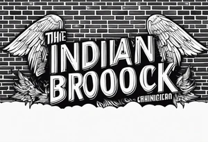 The words “Indian Brook” crashing out of a brick wall surrounded by angels tattoo idea